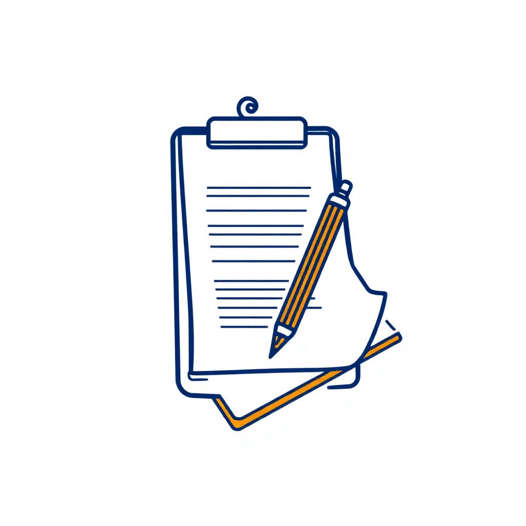 Clipboard with a sales hire brief and a pencil, illustration style