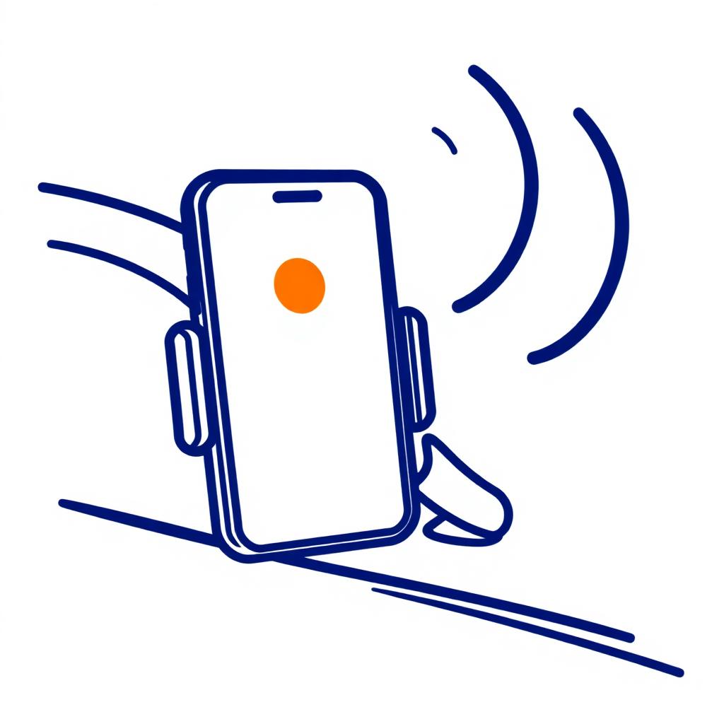 Line illustration of a phone on a car dashboard mount with sound waves
